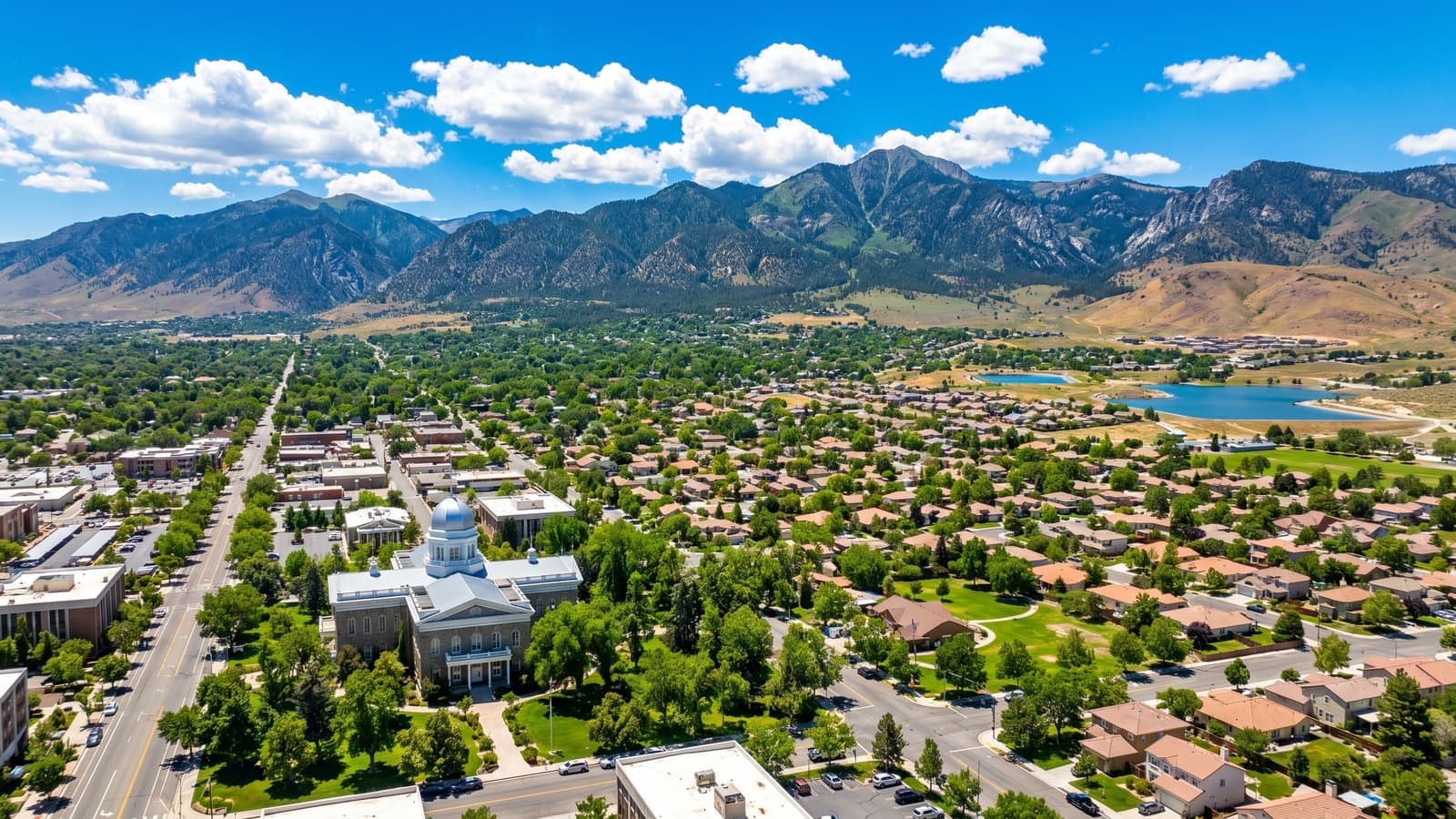 Winhaven neighborhood in Minden, Nevada — landscaped streets with the Sierra Nevada and Carson Range in the distance